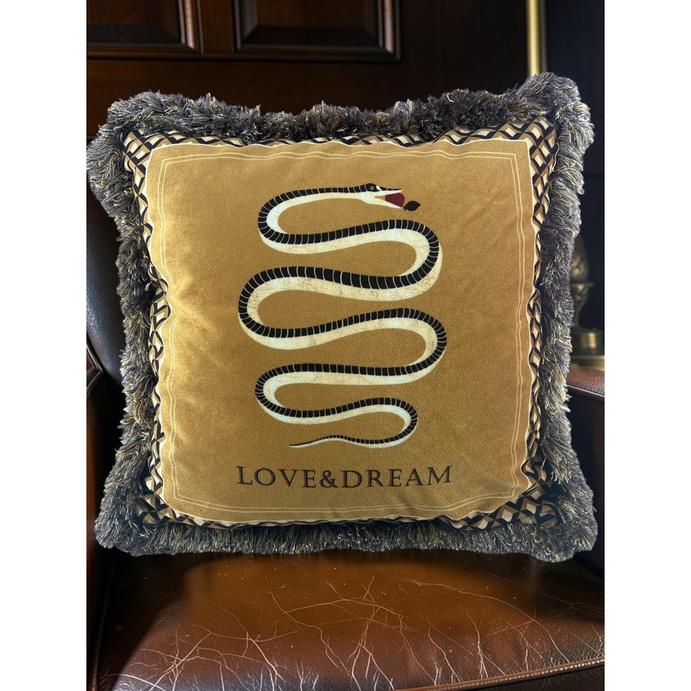 Velvet Snake Throw Pillow Love & Dream Gold Fringe Boho Gothic Maximalist Decor